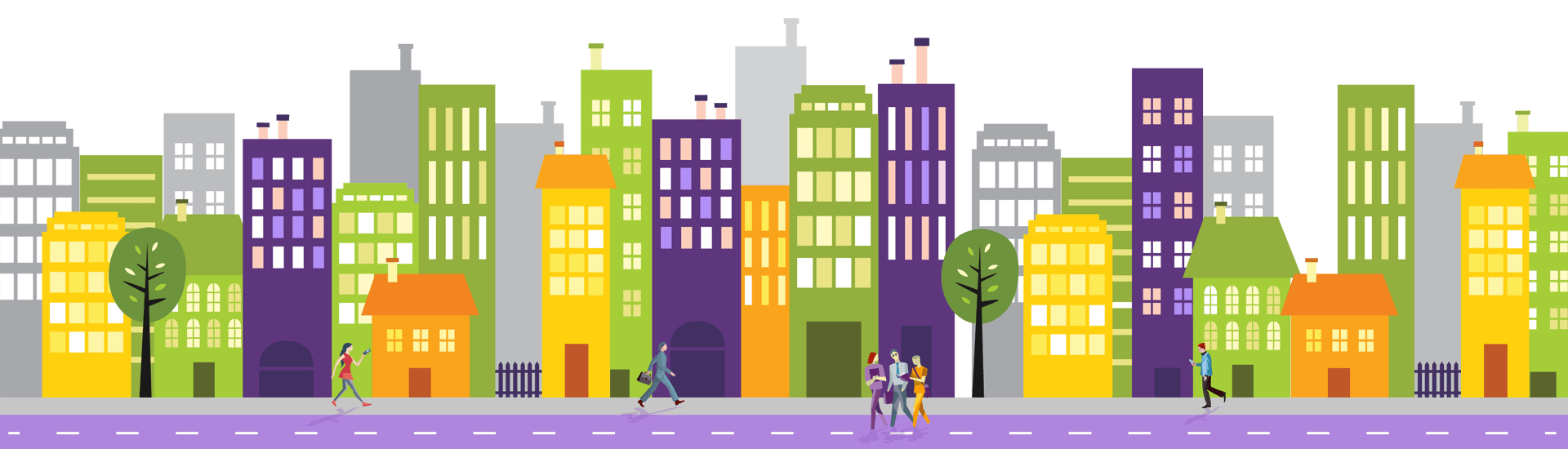 Illustrated purple cityscape
